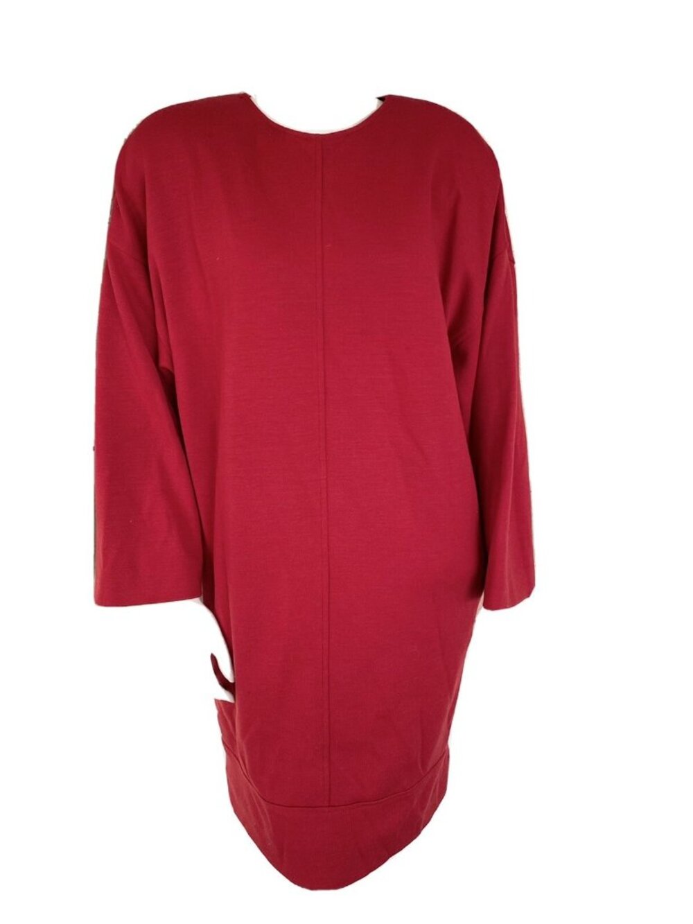 Salvatore Ferragamo Red Fleece Wool Shift Knee Length Long Sleeve Dress Size 8